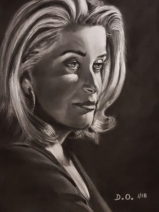 Drawing titled "Catherine Deneuve" by Dominique Obry, Original Artwork, Pastel