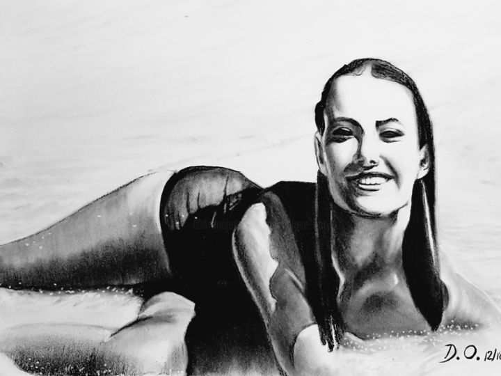 Drawing titled "Claudine Auger actr…" by Dominique Obry, Original Artwork