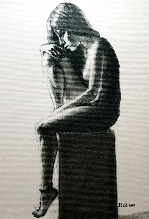 Drawing titled "Pose assise" by Dominique Obry, Original Artwork, Pastel