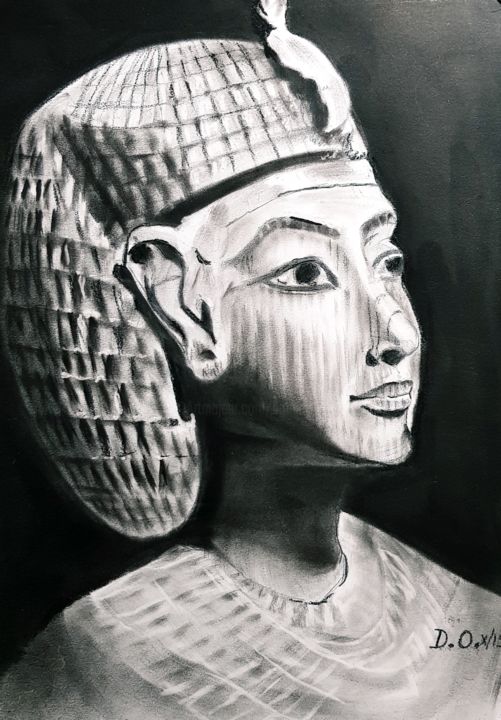 Drawing titled "Toutânkhamon" by Dominique Obry, Original Artwork, Graphite