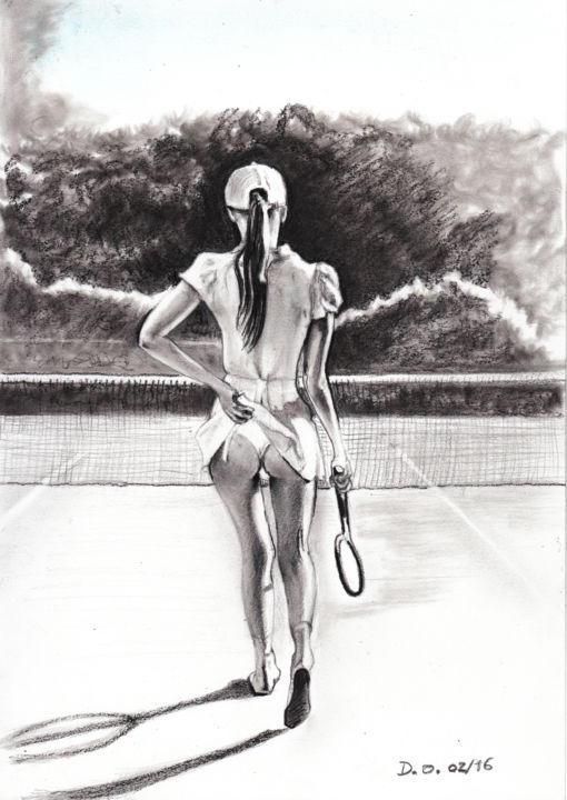 Dessin intitulée "tennis-woman-3.jpg" par Dominique Obry, Œuvre d'art originale