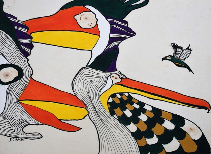 Schilderij getiteld "Oiseaux n° 8" door Dominique Petit, Origineel Kunstwerk, Acryl