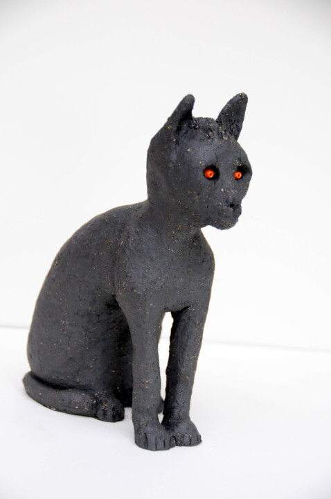 Sculpture titled "Le chat Bastet" by Dominique Petit, Original Artwork, Terra cotta