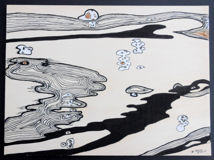 Drawing titled "Au bord de l'eau ,…" by Dominique Petit, Original Artwork, Ink