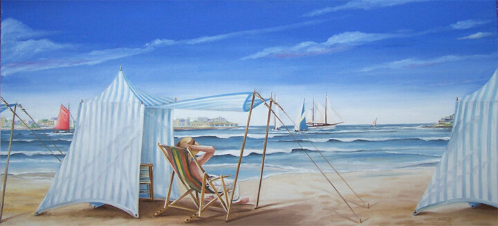 Painting titled "Sous la tente" by Dominique Pineau, Original Artwork, Oil