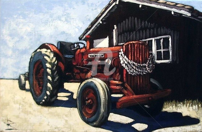 Malerei mit dem Titel "tracteur volvo et c…" von Dominique Richard, Original-Kunstwerk, Acryl