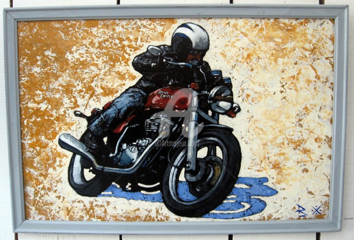 Painting titled "Royal Enfield 535 GT" by Dominique Richard, Original Artwork, Acrylic