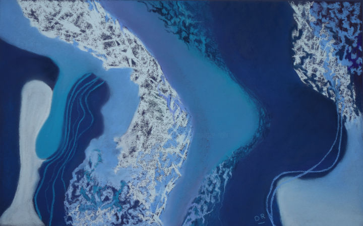 Painting titled "Bleu" by Dominique Righi, Original Artwork, Pastel