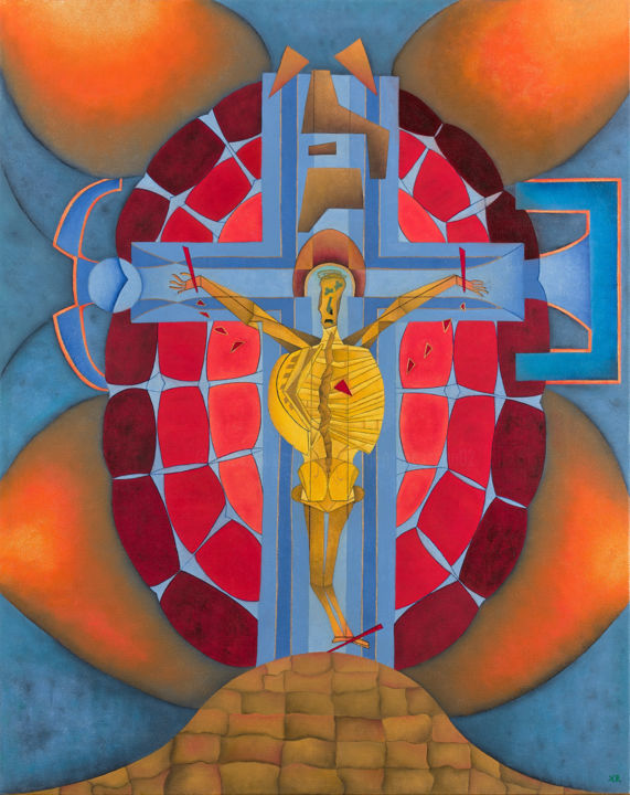 「Crucifixion」というタイトルの絵画 Dominique Rousseauによって, オリジナルのアートワーク, オイル