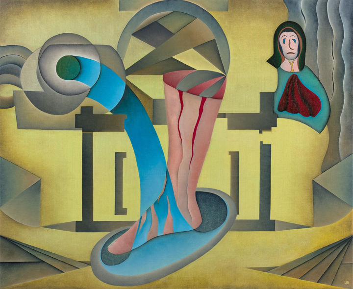 Painting titled "Lavement des Pieds" by Dominique Rousseau, Original Artwork, Oil