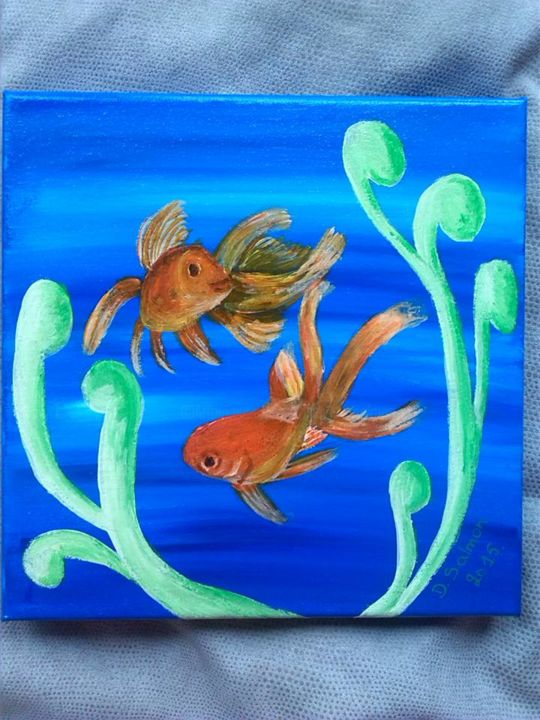 Peinture intitulée "" Petits poissons r…" par Dominique Salmon, Œuvre d'art originale, Acrylique