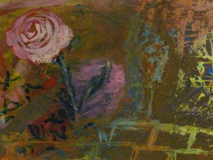 Painting titled "Rose and Brick Wall" by Dominique Hoffman, Original Artwork, Acrylic