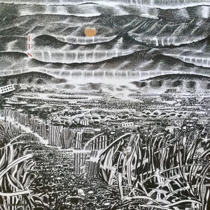 Drawing titled "Déferlantes V" by Dominique Berton, Original Artwork