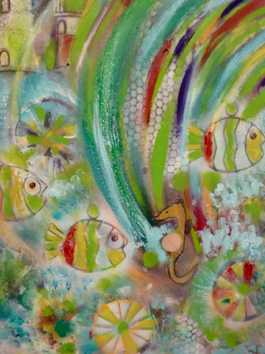 Картина под названием "Un petit poisson" - Dominique Bertrand, Подлинное произведение искусства, Акрил Установлен на Деревян…