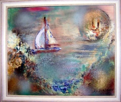 Painting titled "Bretagne" by Dominique Bertrand, Original Artwork, Oil Mounted on Wood Stretcher frame