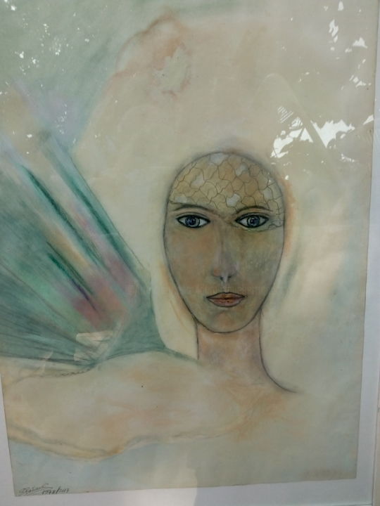 Peinture intitulée "Femme à l'éventail" par Dominique Bertrand, Œuvre d'art originale, Gouache Monté sur Carton