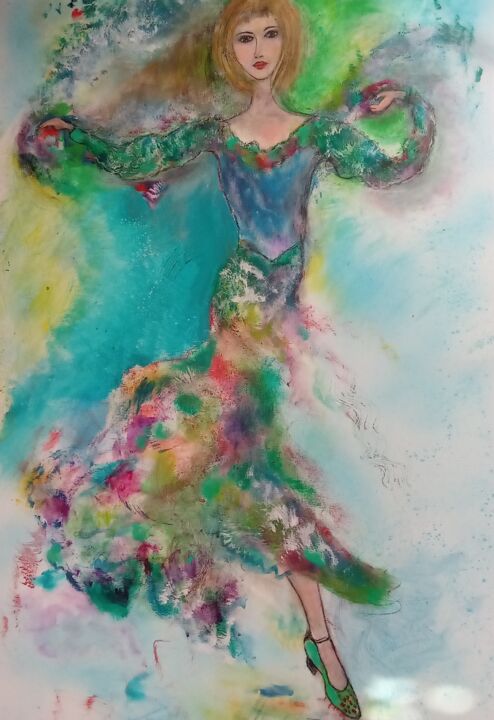 Картина под названием "Danser" - Dominique Bertrand, Подлинное произведение искусства, Акрил Установлен на Деревянная рама д…