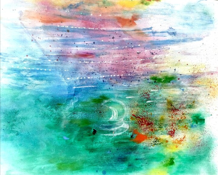 Картина под названием "Reflets dans l'eau,…" - Dominique Bertrand, Подлинное произведение искусства, Акрил Установлен на пле…