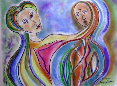 Painting titled "petite soeur ou sol…" by Dominique Bertrand, Original Artwork, Pastel Mounted on Cardboard