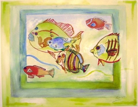 Malerei mit dem Titel "aquarium" von Dominique Bertrand, Original-Kunstwerk, Öl