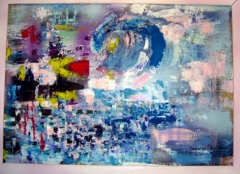 Painting titled "BLEUE" by Dominique Bertrand, Original Artwork