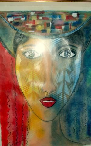 Painting titled "dame au chapeau" by Dominique Bertrand, Original Artwork, Acrylic