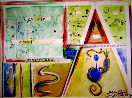 Schilderij getiteld "La vie, cest fantas…" door Dominique Bertrand, Origineel Kunstwerk, Gouache