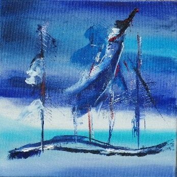 Painting titled "Oiseau sur le mat" by Dominique Fouquart  Domy, Original Artwork