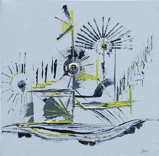 Painting titled "De gris et de jaune" by Dominique Fouquart  Domy, Original Artwork