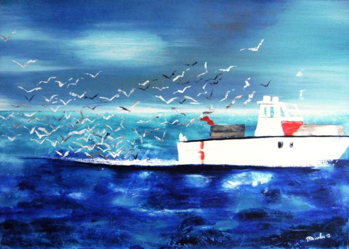 Painting titled "retour-a-arcachon" by Dominique Missler, Original Artwork, Acrylic Mounted on Wood Stretcher frame