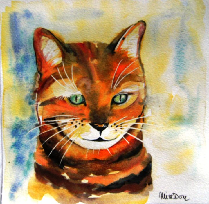 Peinture intitulée "un regard de chat" par Dominique Missler, Œuvre d'art originale, Aquarelle