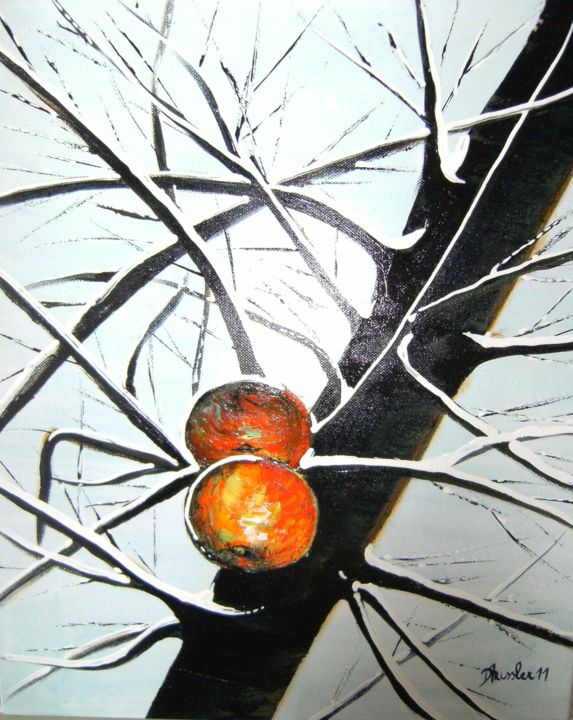 绘画 标题为“pommes oubliées” 由Dominique Missler, 原创艺术品, 丙烯 安装在木质担架架上