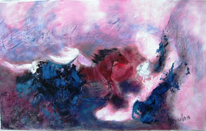 Painting titled "abstrait au galop" by Dominique Missler, Original Artwork, Acrylic Mounted on Wood Stretcher frame