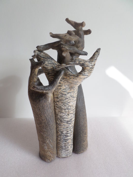 Скульптура под названием "Trio de baobabs" - Dominique Mosseray, Подлинное произведение искусства, Керамика