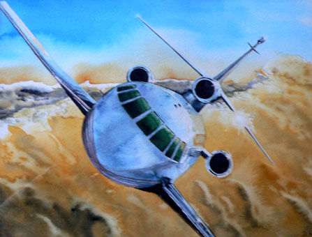 Peinture intitulée "falcon 900" par Dominique Ramaud, Œuvre d'art originale, Aquarelle