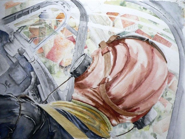 Peinture intitulée "survol de Bullion" par Dominique Ramaud, Œuvre d'art originale, Aquarelle