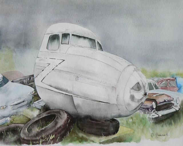 Painting titled "aérocasse" by Dominique Ramaud, Original Artwork, Watercolor