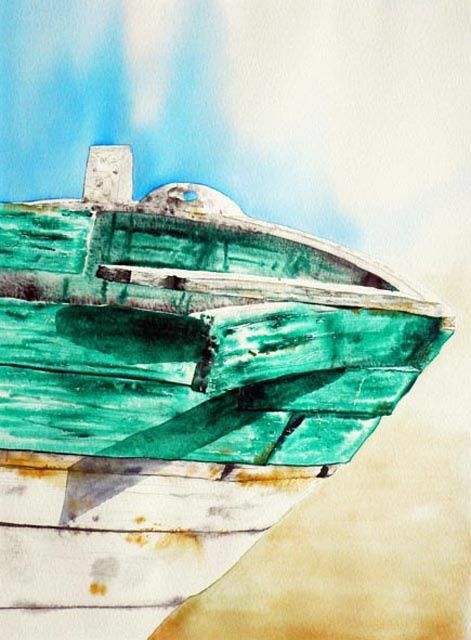 Peinture intitulée "barque 2" par Dominique Ramaud, Œuvre d'art originale, Aquarelle