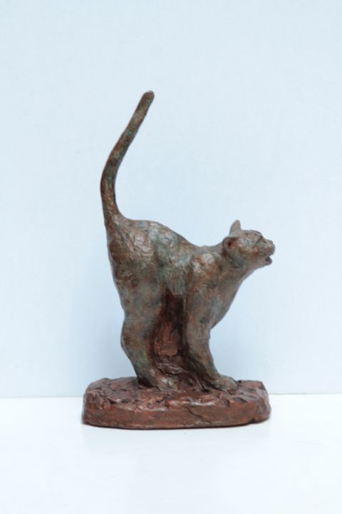 Sculpture intitulée "Chat hérissé" par Dominique Ruisseau, Œuvre d'art originale