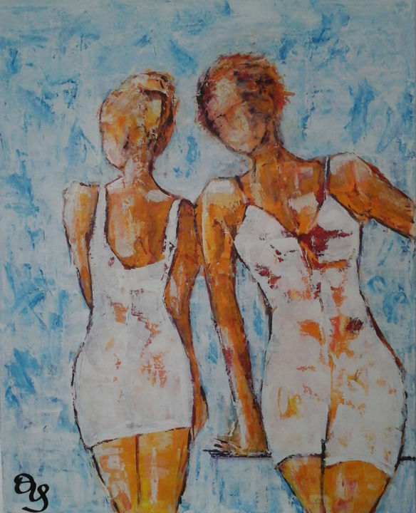 Peinture intitulée "Bavardages" par Vaillant-Sabatier, Œuvre d'art originale,