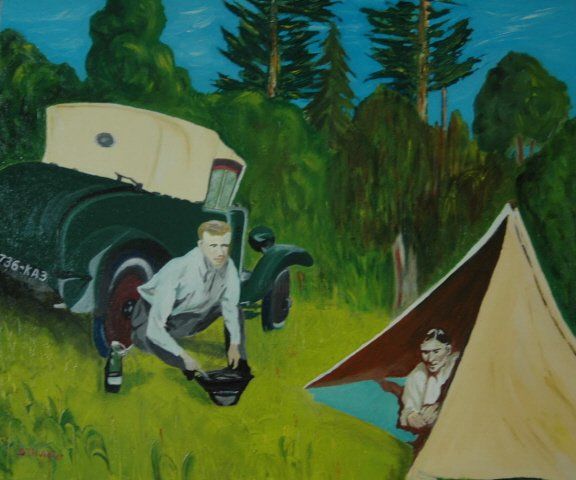 Painting titled "camping" by Dominique Thivollier, Original Artwork