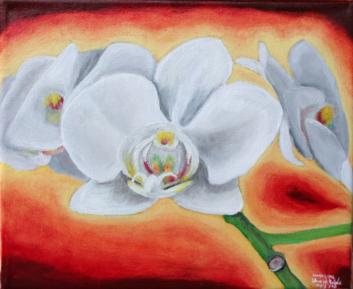 Картина под названием "Orchidees   I" - Dominique Van De Velde, Подлинное произведение искусства