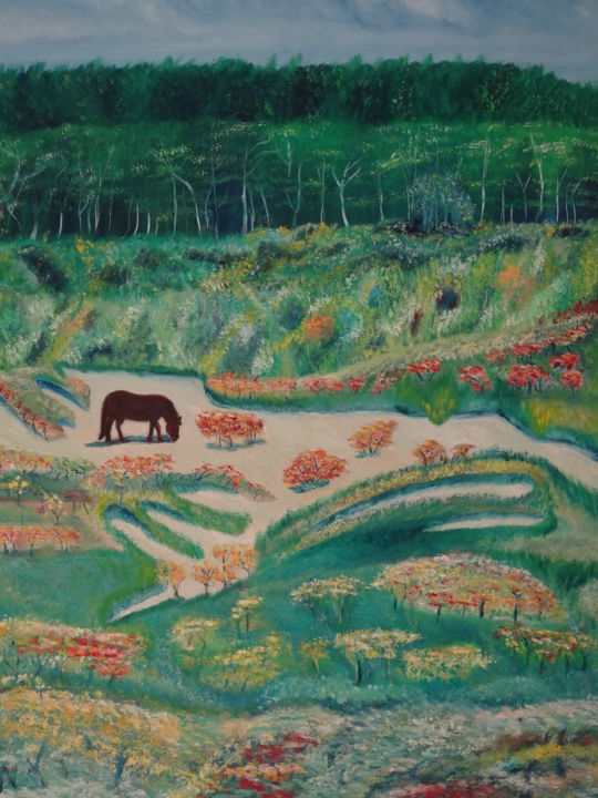 Картина под названием "poney près de la mer" - Dominique Van De Velde, Подлинное произведение искусства, Масло