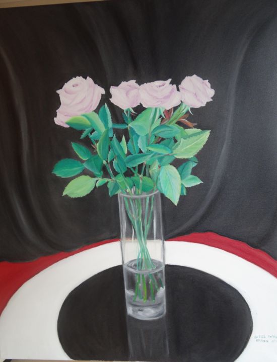 Schilderij getiteld "Roses" door Dominique Van De Velde, Origineel Kunstwerk