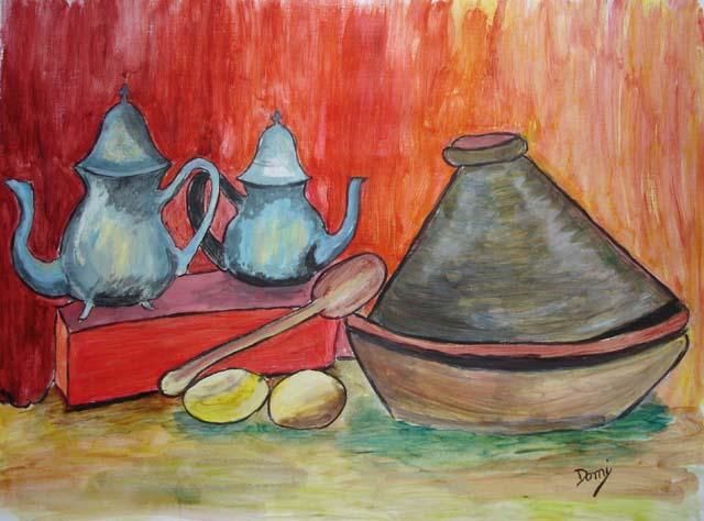 Painting titled "nature morte exotiq…" by Domino, Original Artwork, Oil