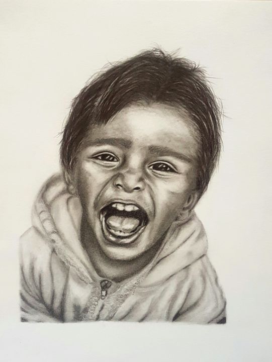 Drawing titled "Eclat de rire" by Danielle Scicchitano, Original Artwork, Pencil