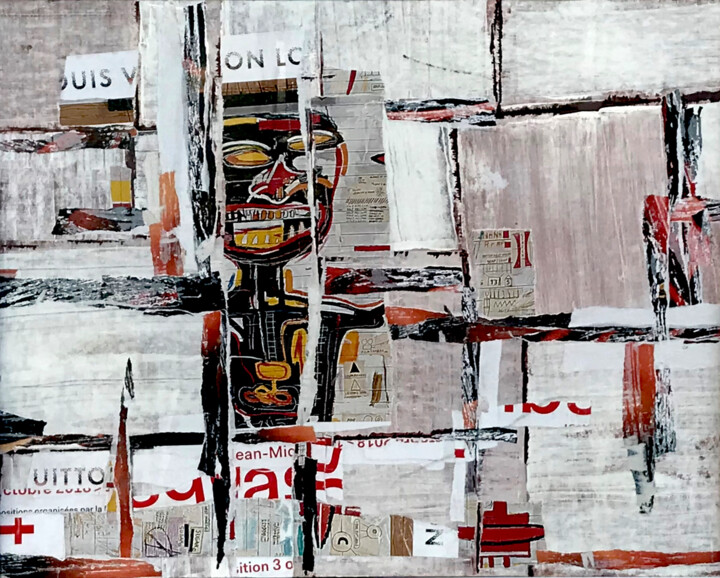 Collages intitulée "Basquiat on the wal…" par Dominique Kerkhove (DomKcollage), Œuvre d'art originale, Collages Monté sur Ca…