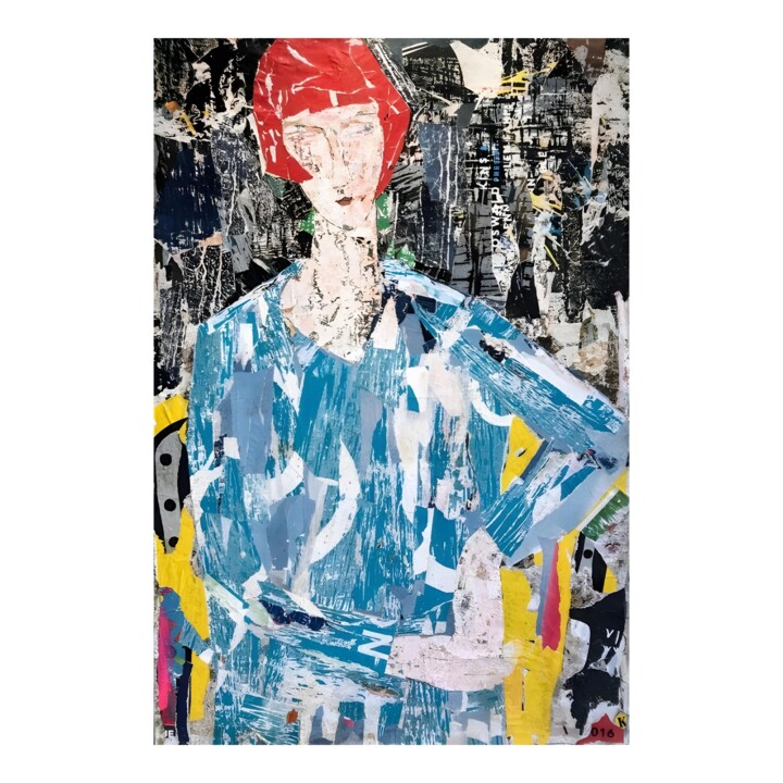 Collagen mit dem Titel "Red Hair Stranger" von Dominique Kerkhove (DomKcollage), Original-Kunstwerk, Collagen