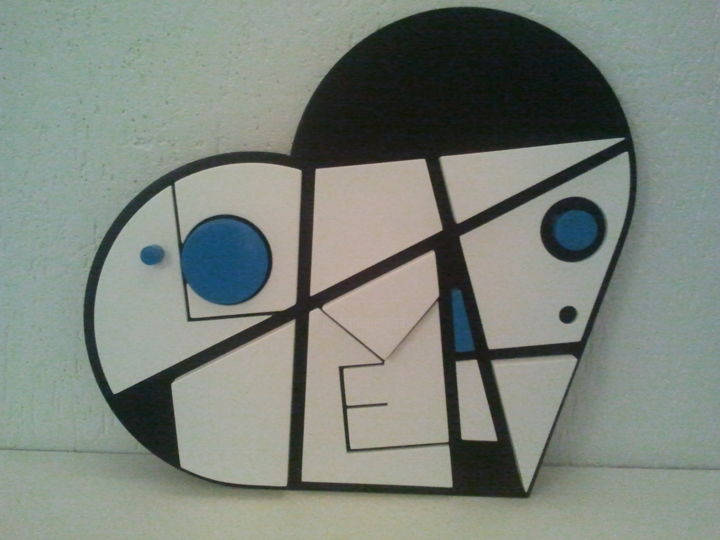 Γλυπτική με τίτλο "heart in blue IV" από Patrícia Azoni, Αυθεντικά έργα τέχνης, Ξύλο