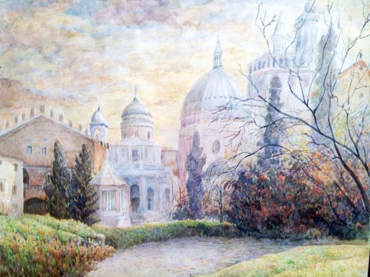 Painting titled "Bergamo Alta, pomer…" by Don Barzaghi, Original Artwork, Watercolor